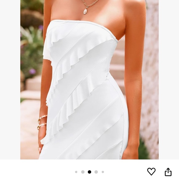 Formal Cocktail Dress Strapless Tube Asymmetrical Ruffle Maxi Bodycon - Picture 5 of 8